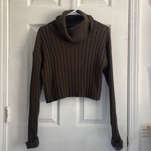 Army green cowl-neck and cropped sweater